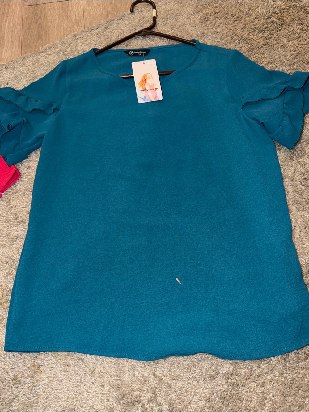 PRETTYGARDEN Ruffle Sleeve Tops Pink & Teal 2-Piece Bundle